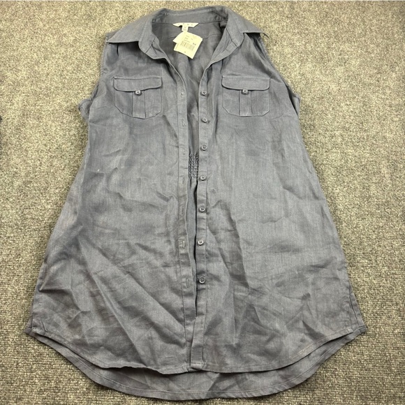 CABI Women’s 100% Linen Blue Sleeveless Button Down collar Shirt #262 Medium NWT - Picture 1 of 8